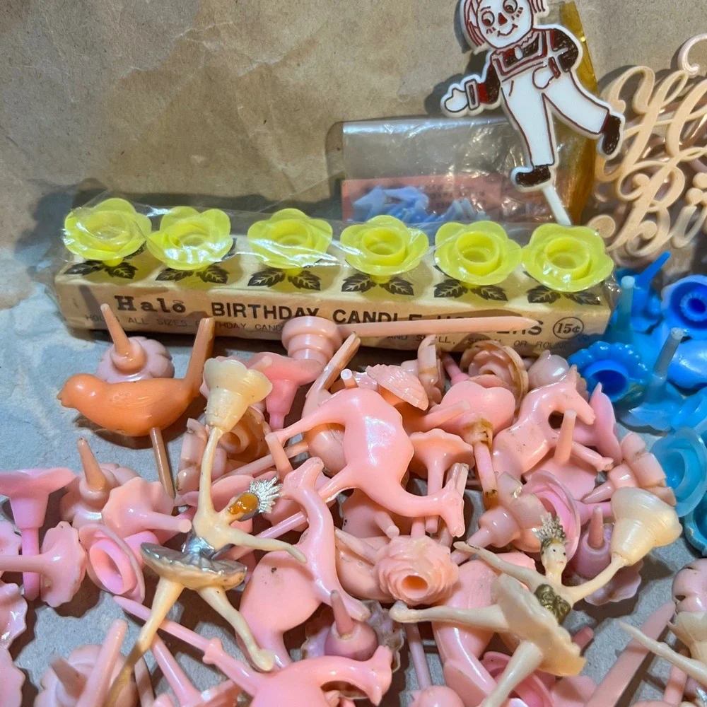 Vintage Mixed Lot Plastic Cake Toppers Numbers Ballerinas Flamingos Multi Color